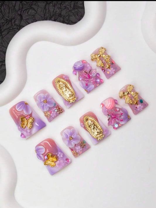 Handmade Duck Nude and purple French Tips