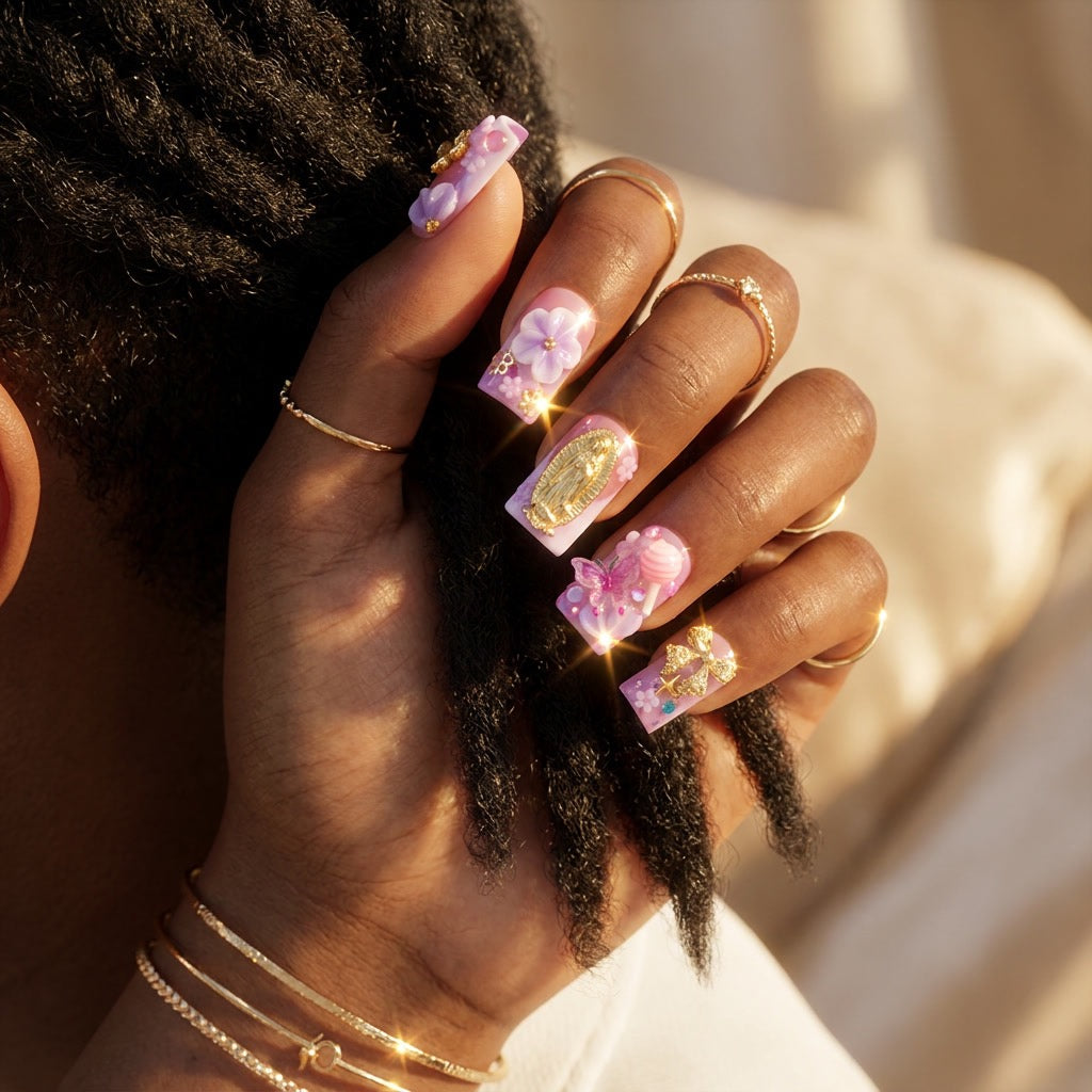 Handmade Duck Nude and purple French Tips